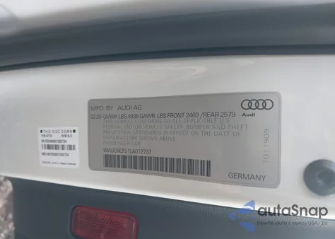 2020 Audi A5 Sportback Premium Plus 45 Tfsi Quattro S Tronic z USA, uszkodzony, nr VIN WAUCNCF51LA012737